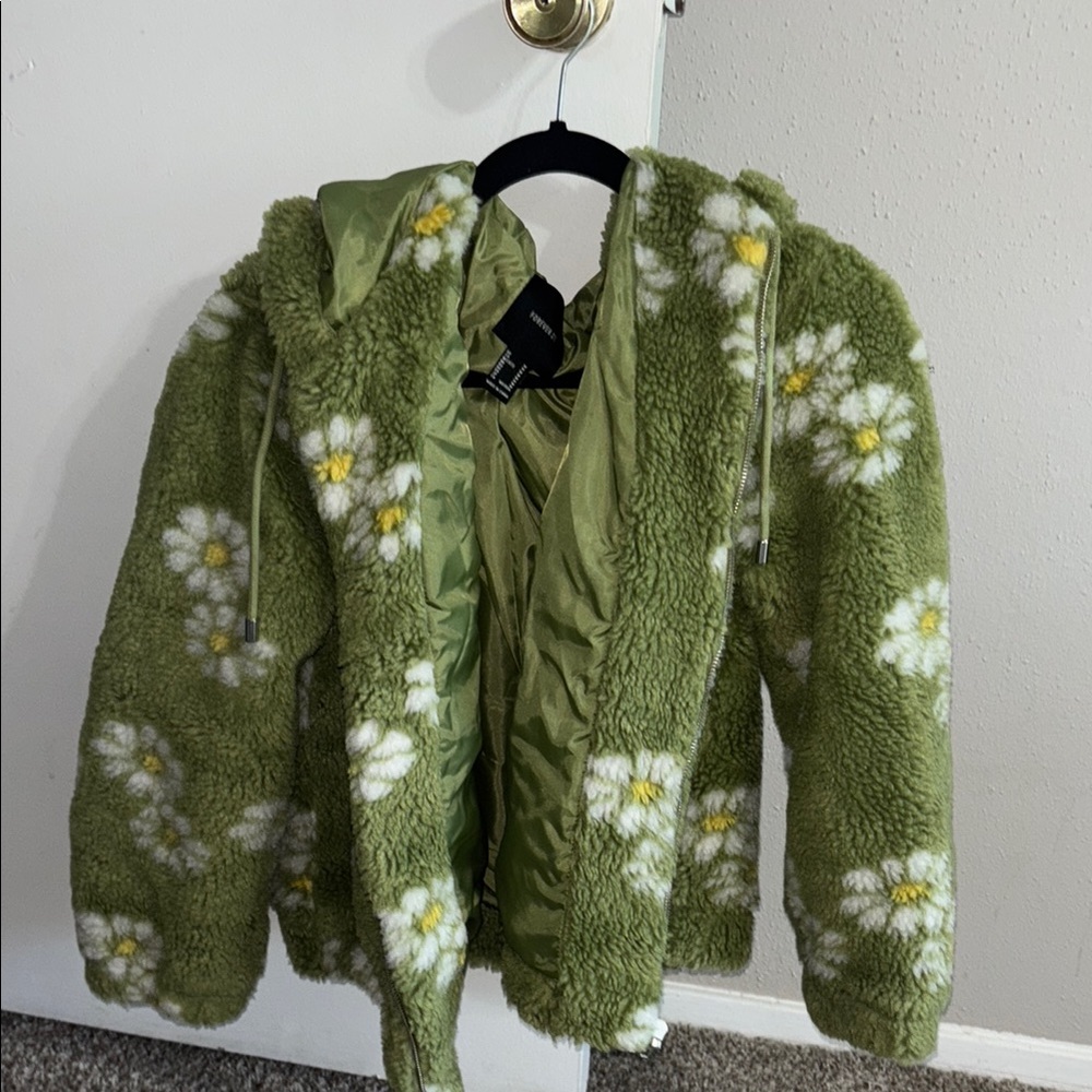 Forever 21 green floral jacket zip up